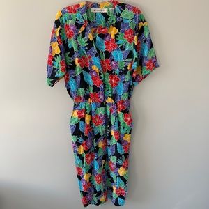 Vintage Hawaiian Floral Belted Dress